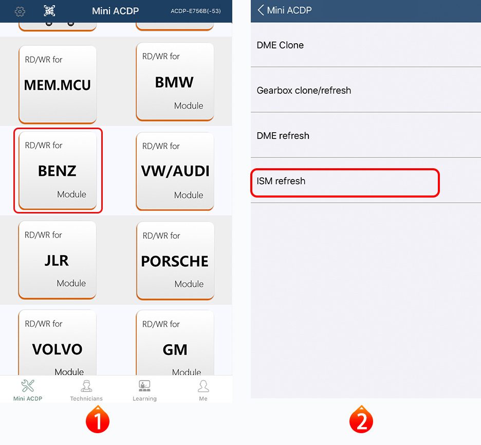 Fasi operative per il ripristino ISM Mercedes-Benz